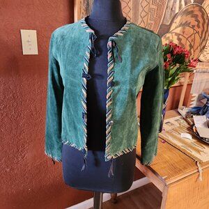 SFR Santa Fe Re-creation Short Leather Jacket Laced Edges Green sizs S